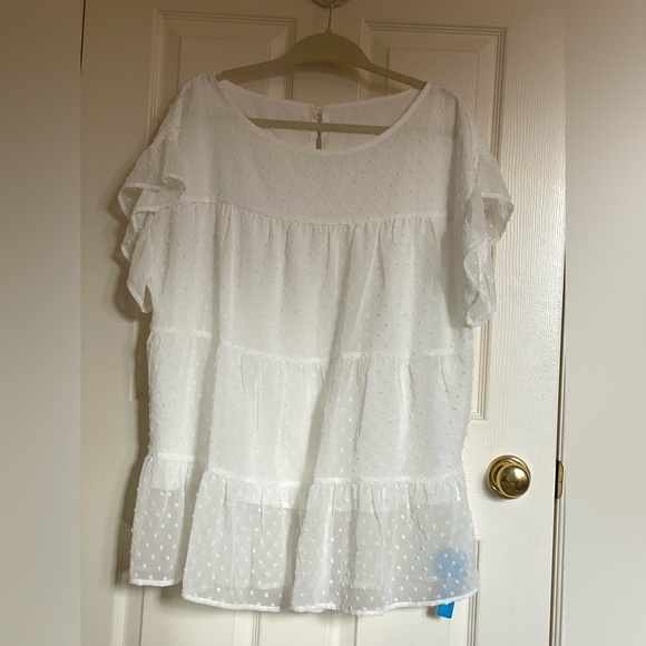 White Chiffon Tiered Hem Top - Picture 9 of 12